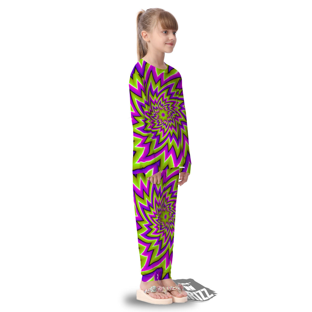 Moving Optical Illusion Green Big Bang Kid's Pajamas-grizzshop