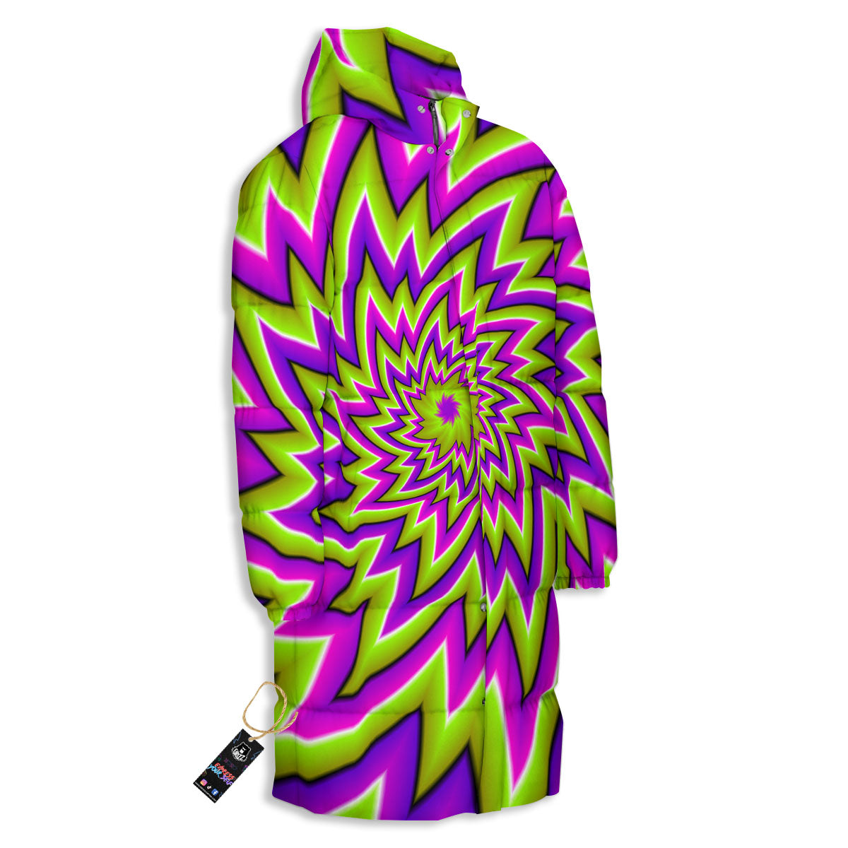 Moving Optical Illusion Green Big Bang Long Down Jacket-grizzshop