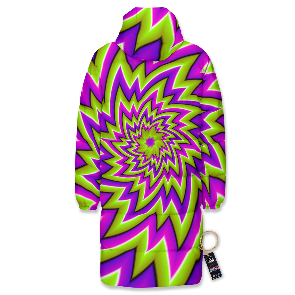 Moving Optical Illusion Green Big Bang Long Down Jacket-grizzshop