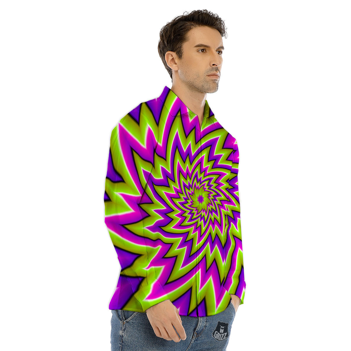 Moving Optical Illusion Green Big Bang Men's Dress Shirts-grizzshop