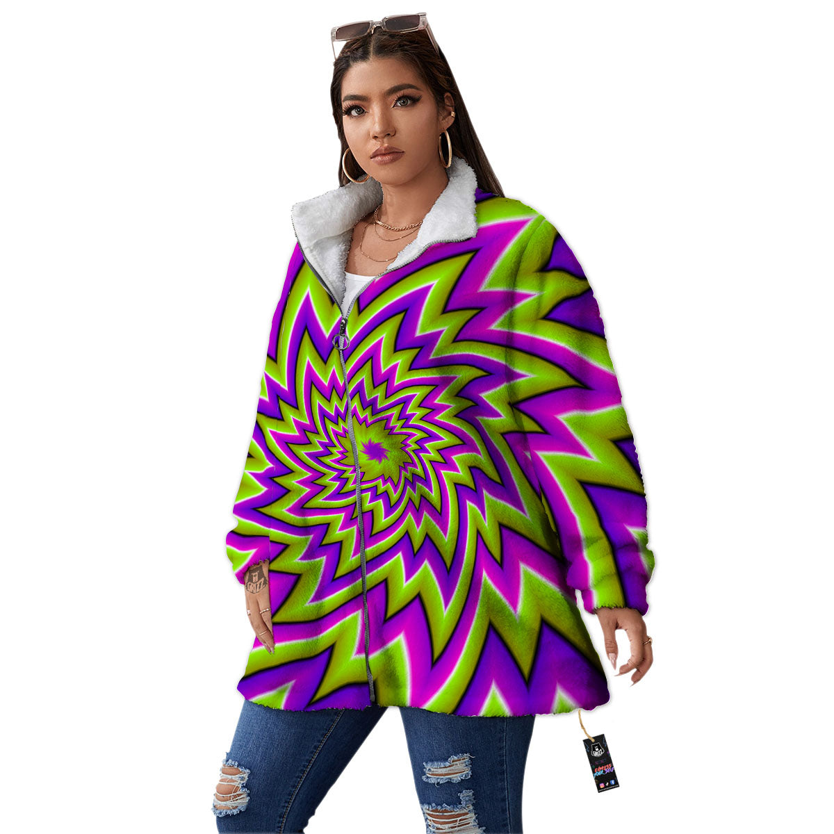 Moving Optical Illusion Green Big Bang Women's Sherpa Jacket-grizzshop