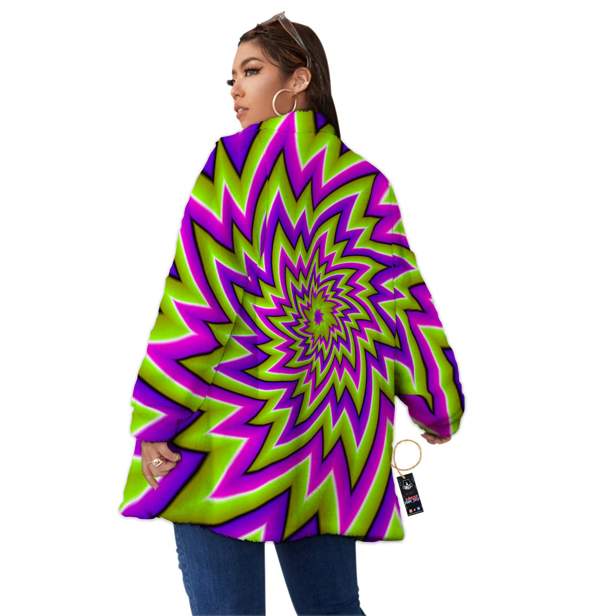 Moving Optical Illusion Green Big Bang Women's Sherpa Jacket-grizzshop
