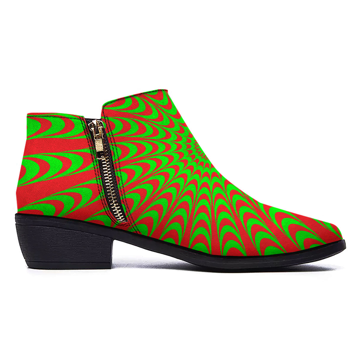Moving Optical Illusion Green Red Wave Ankle Boots-grizzshop