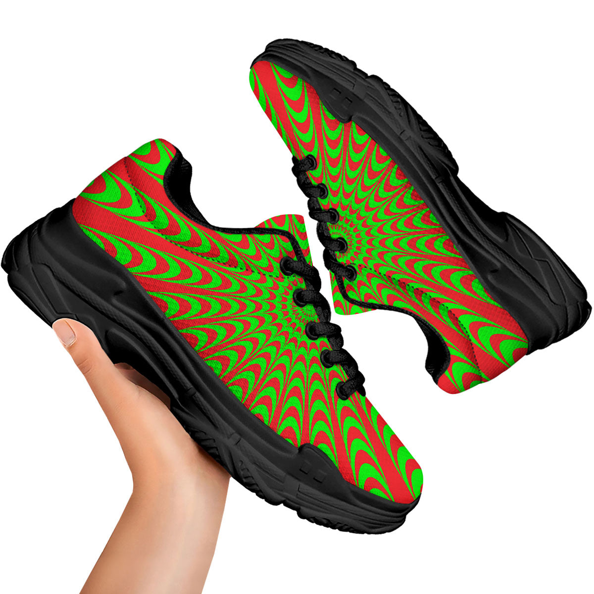 Moving Optical Illusion Green Red Wave Black Chunky Shoes-grizzshop
