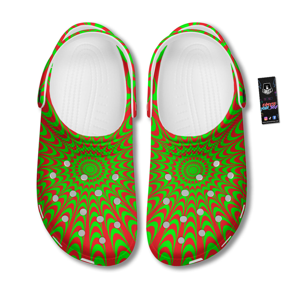 Moving Optical Illusion Green Red Wave Clog-grizzshop