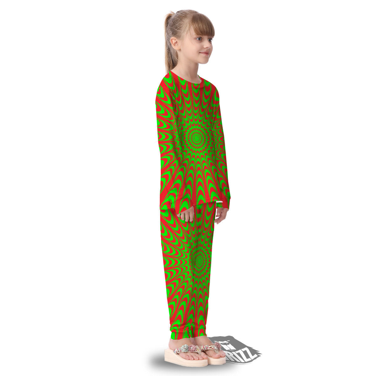 Moving Optical Illusion Green Red Wave Kid's Pajamas-grizzshop