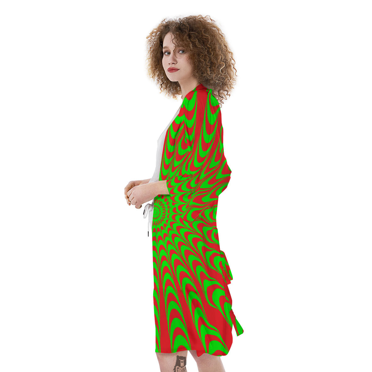 Moving Optical Illusion Green Red Wave Kimono-grizzshop