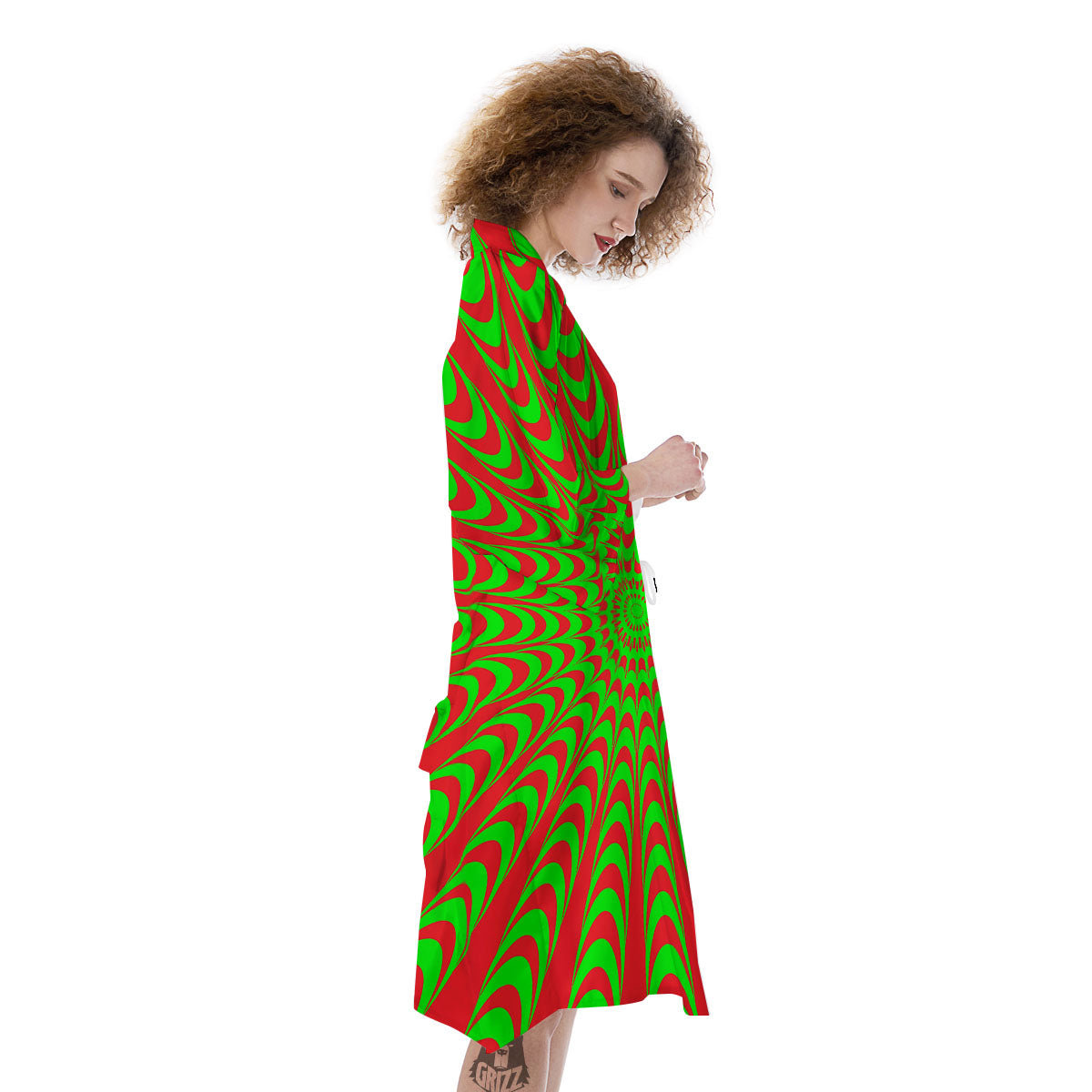 Moving Optical Illusion Green Red Wave Kimono-grizzshop