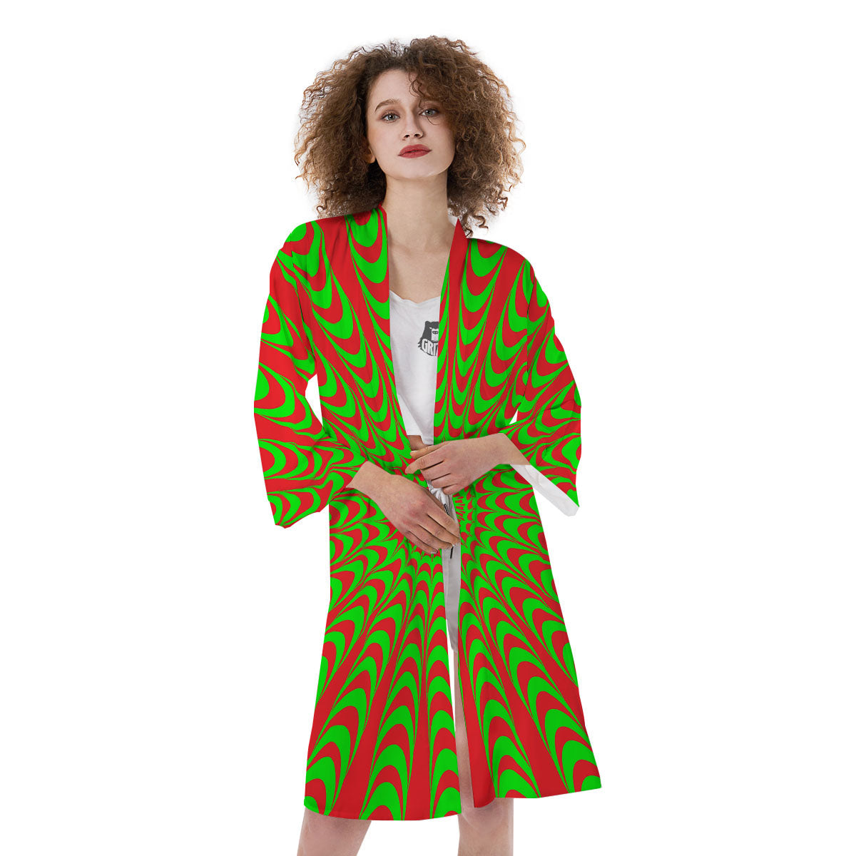Moving Optical Illusion Green Red Wave Kimono-grizzshop