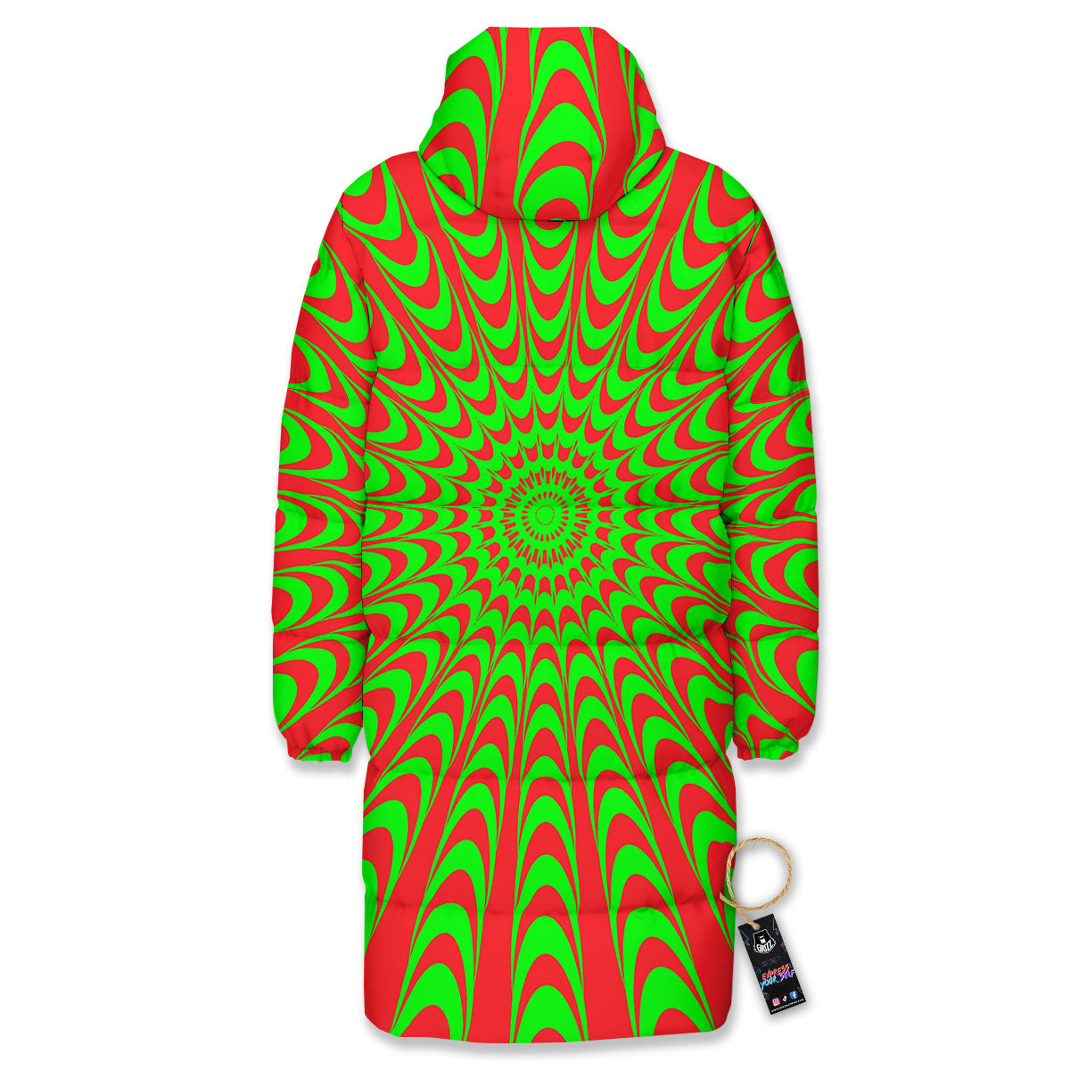 Moving Optical Illusion Green Red Wave Long Down Jacket-grizzshop