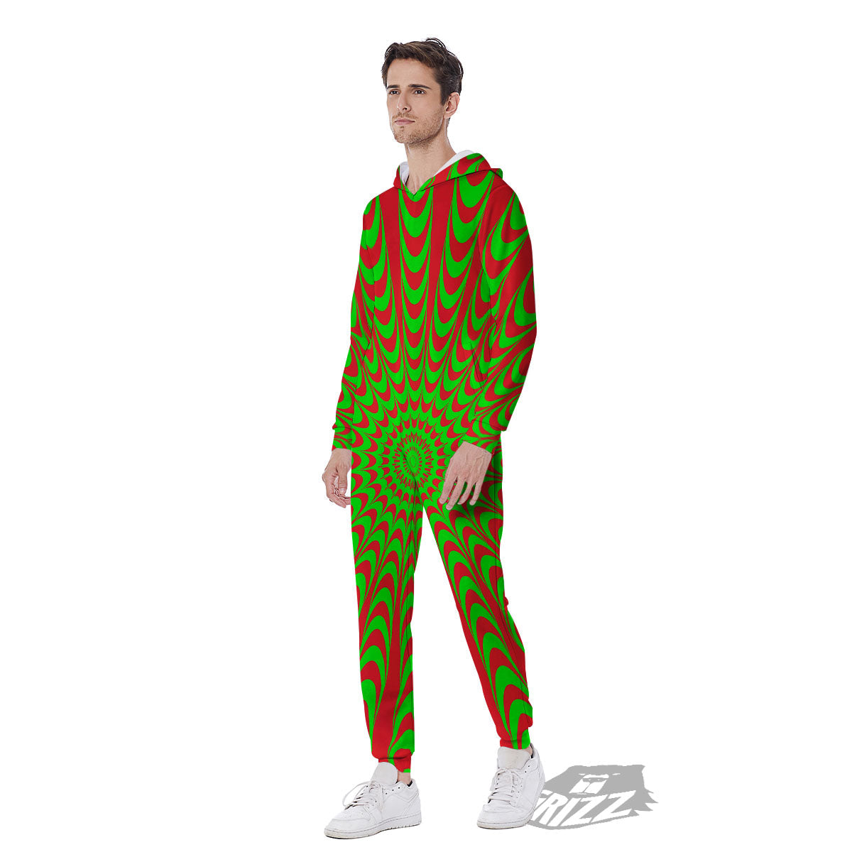 Moving Optical Illusion Green Red Wave Men's Jumpsuit-grizzshop