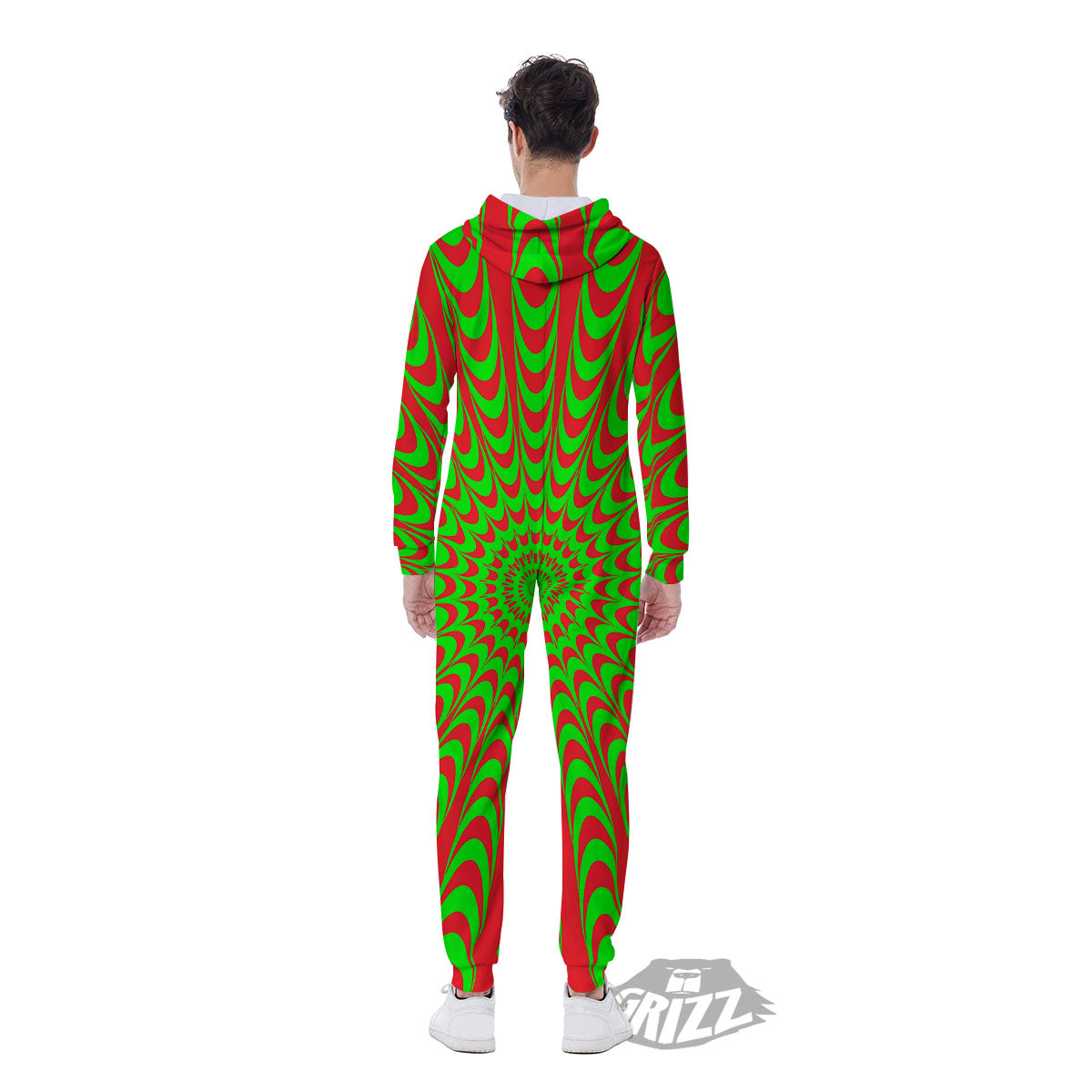 Moving Optical Illusion Green Red Wave Men's Jumpsuit-grizzshop