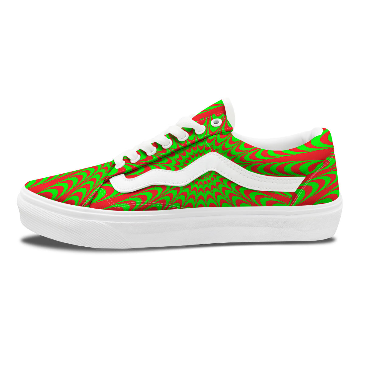 Moving Optical Illusion Green Red Wave Skate Shoes-grizzshop