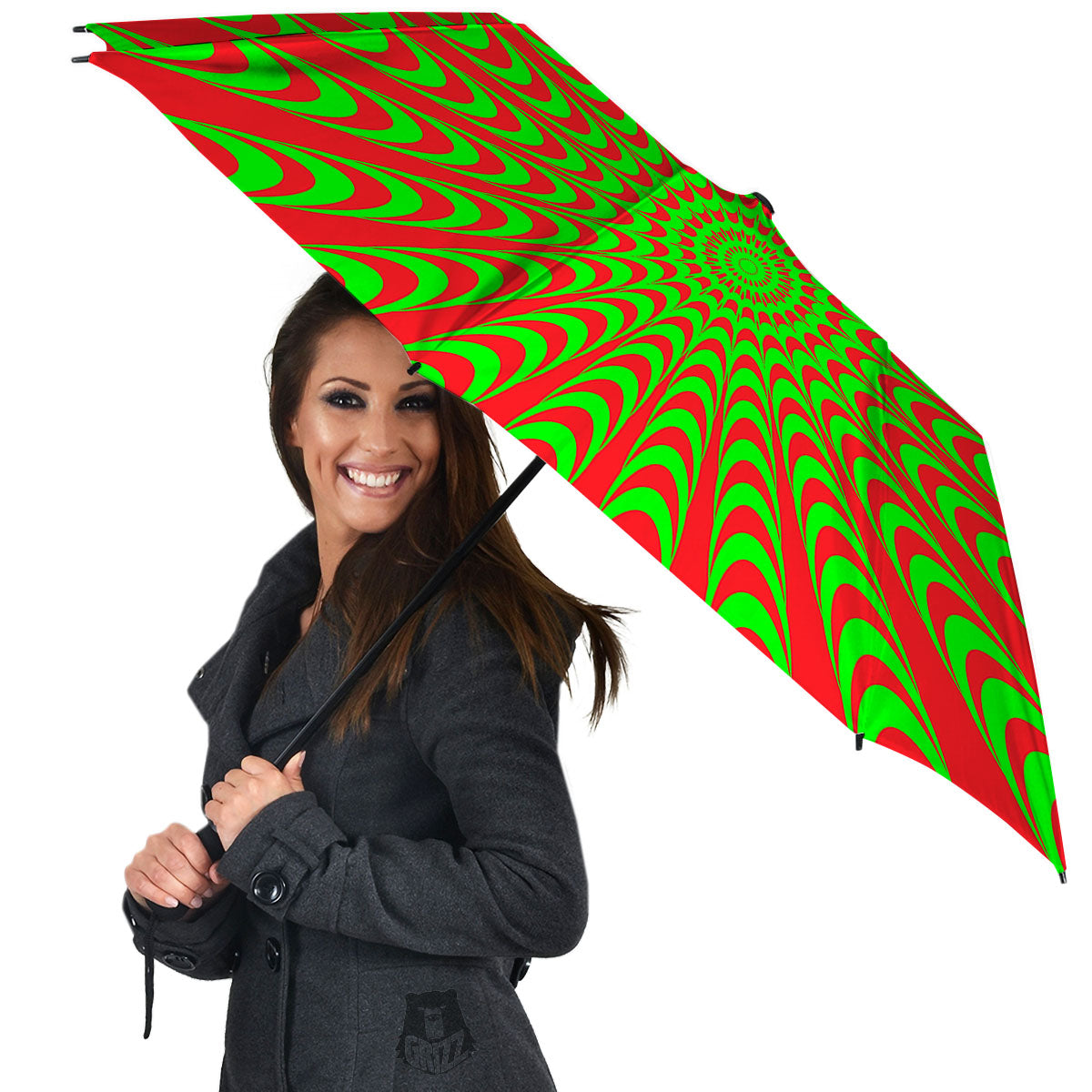 Moving Optical Illusion Green Red Wave Umbrella-grizzshop