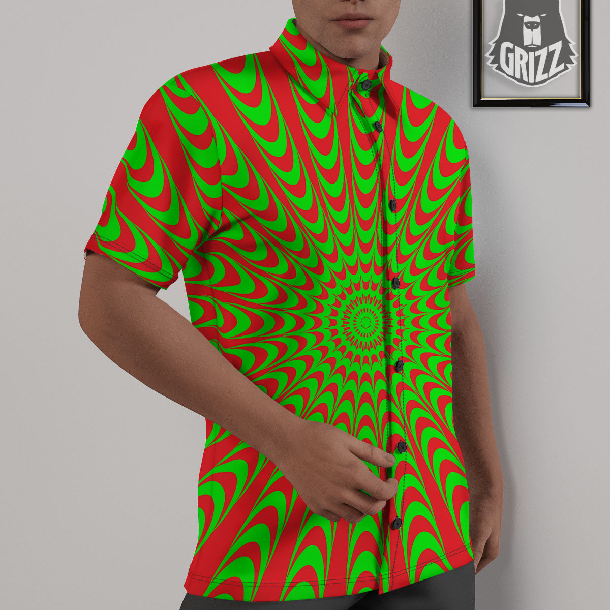 Moving Optical Illusion Green Red Wave Untucked Shirts-grizzshop