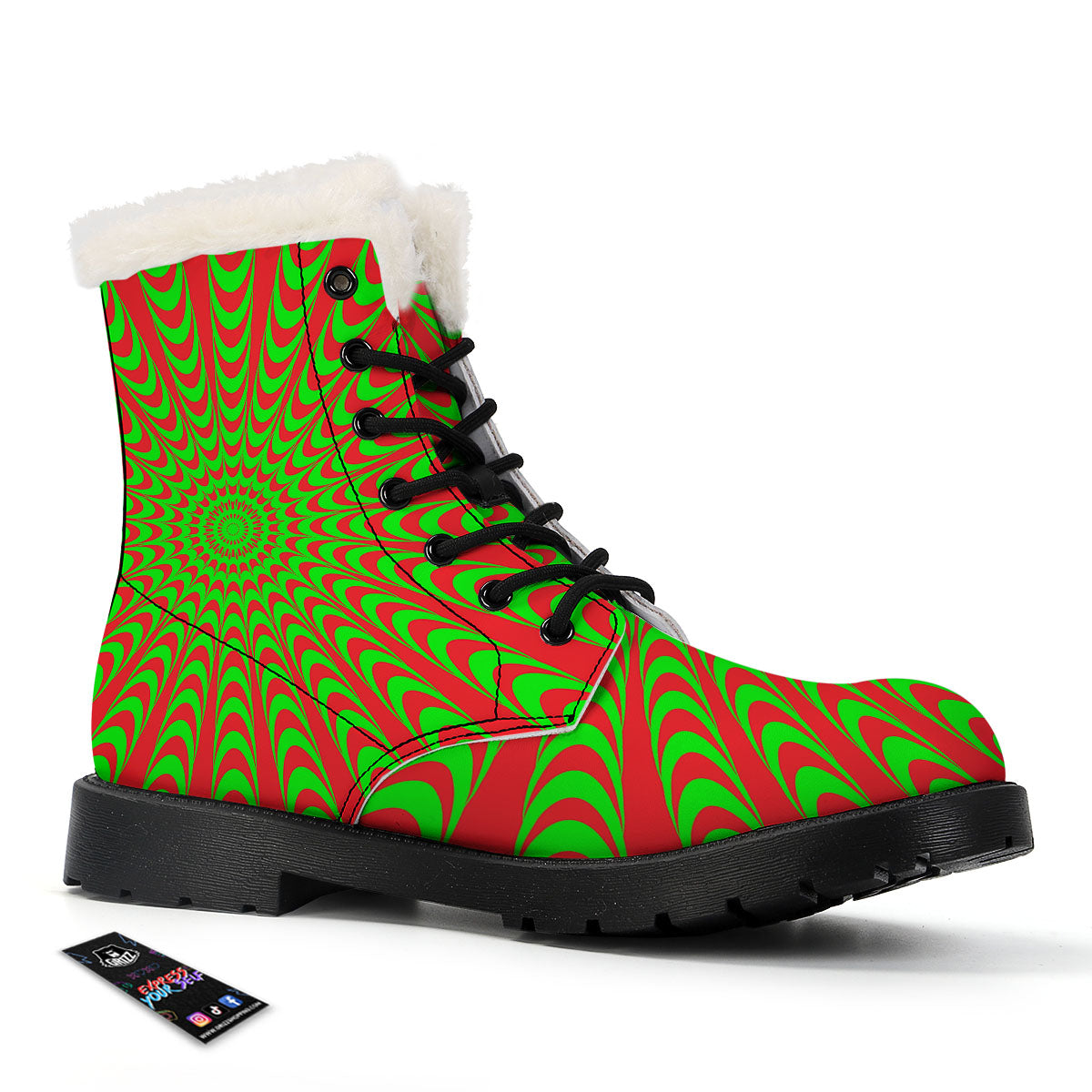 Moving Optical Illusion Green Red Wave Winter Boots-grizzshop