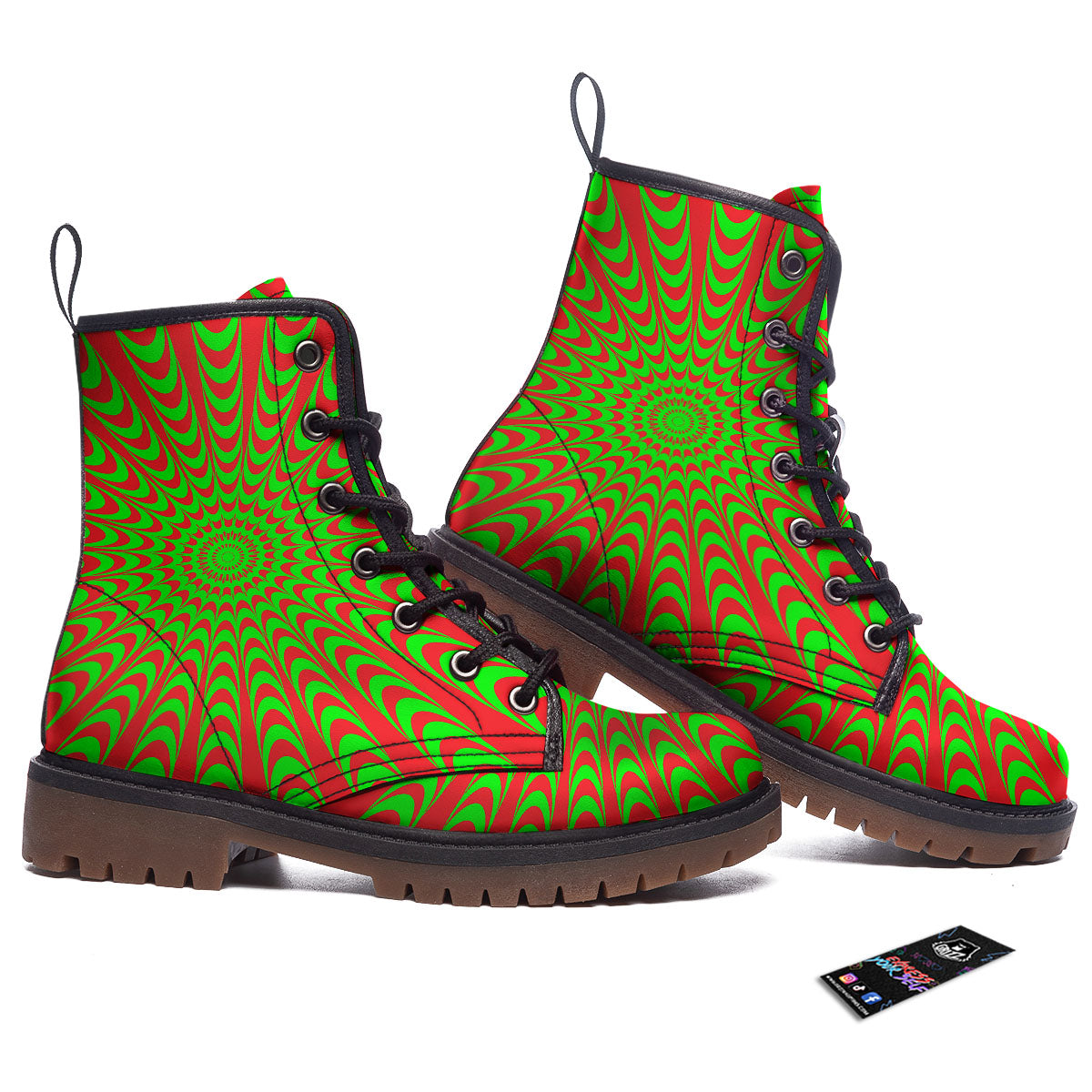 Moving Optical Illusion Green Red Wave Work Boots-grizzshop