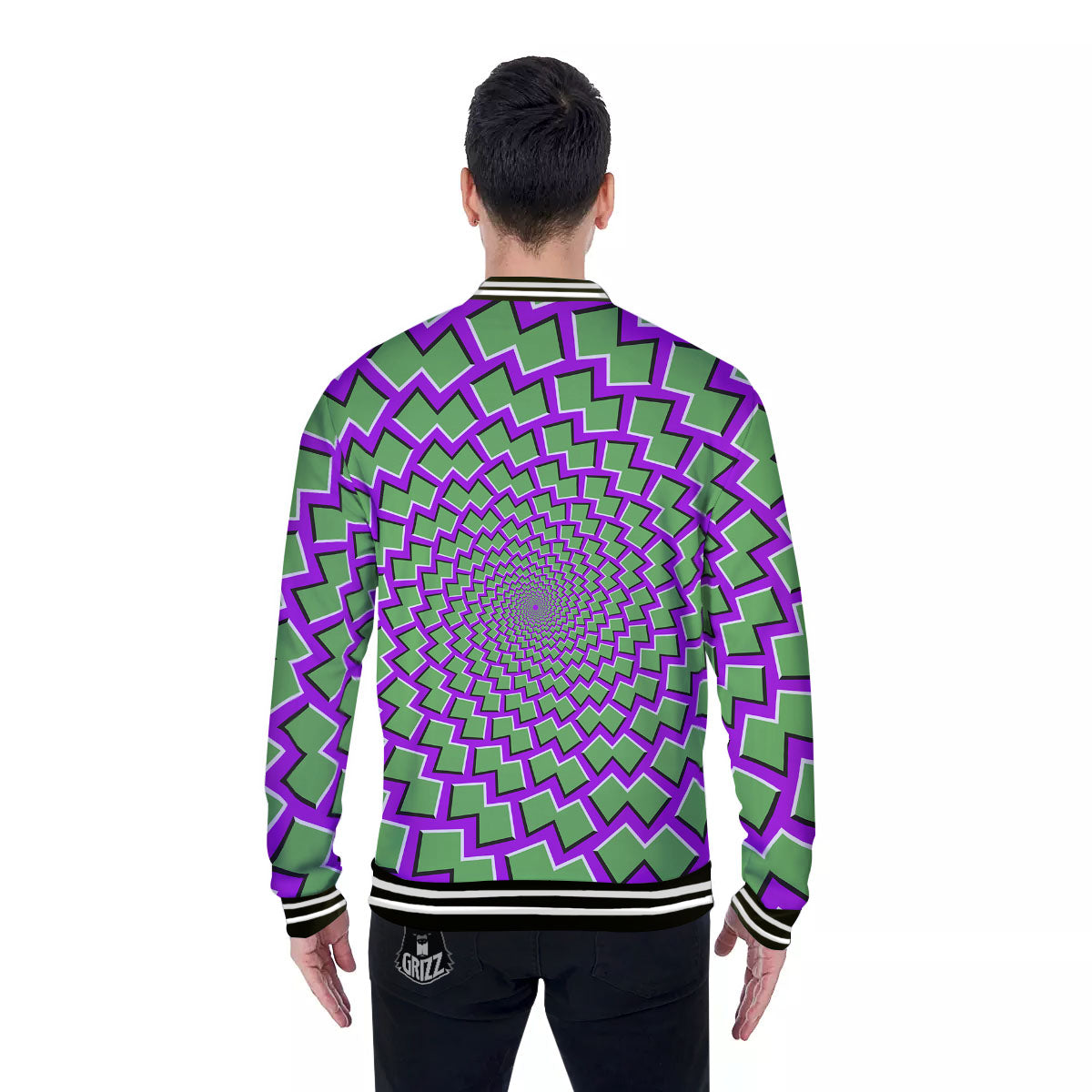 Moving Optical Illusion Green Shapes Baseball Jacket-grizzshop