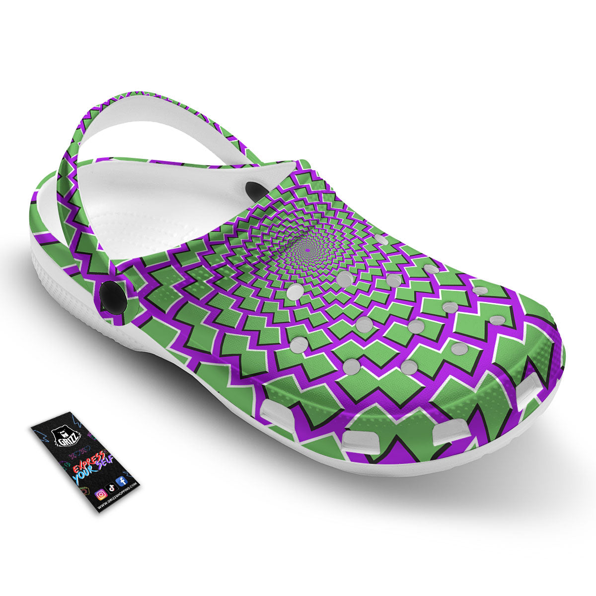 Moving Optical Illusion Green Shapes Clog-grizzshop