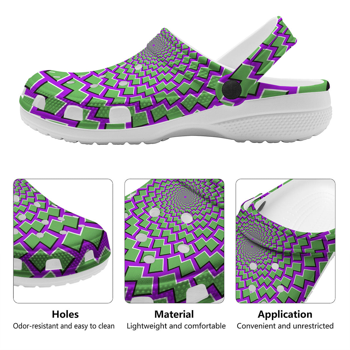 Moving Optical Illusion Green Shapes Clog-grizzshop