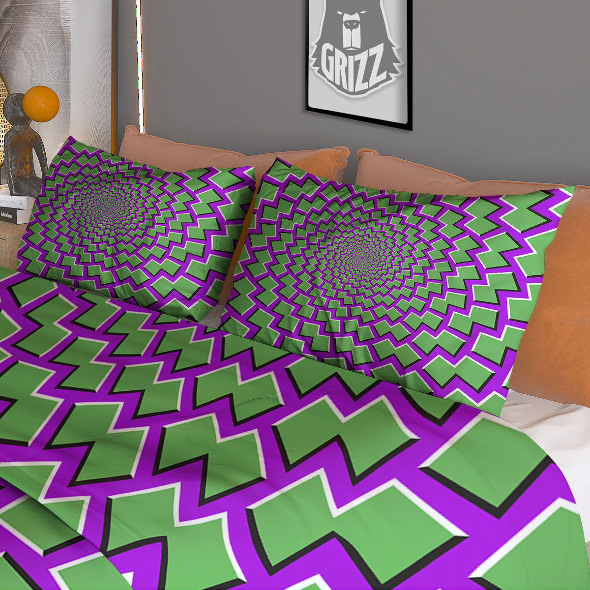 Moving Optical Illusion Green Shapes Duvet Cover Bedding Set