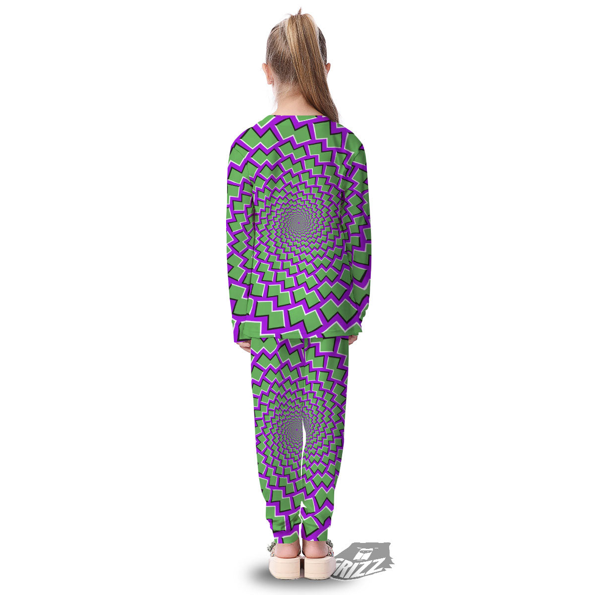 Moving Optical Illusion Green Shapes Kid's Pajamas-grizzshop