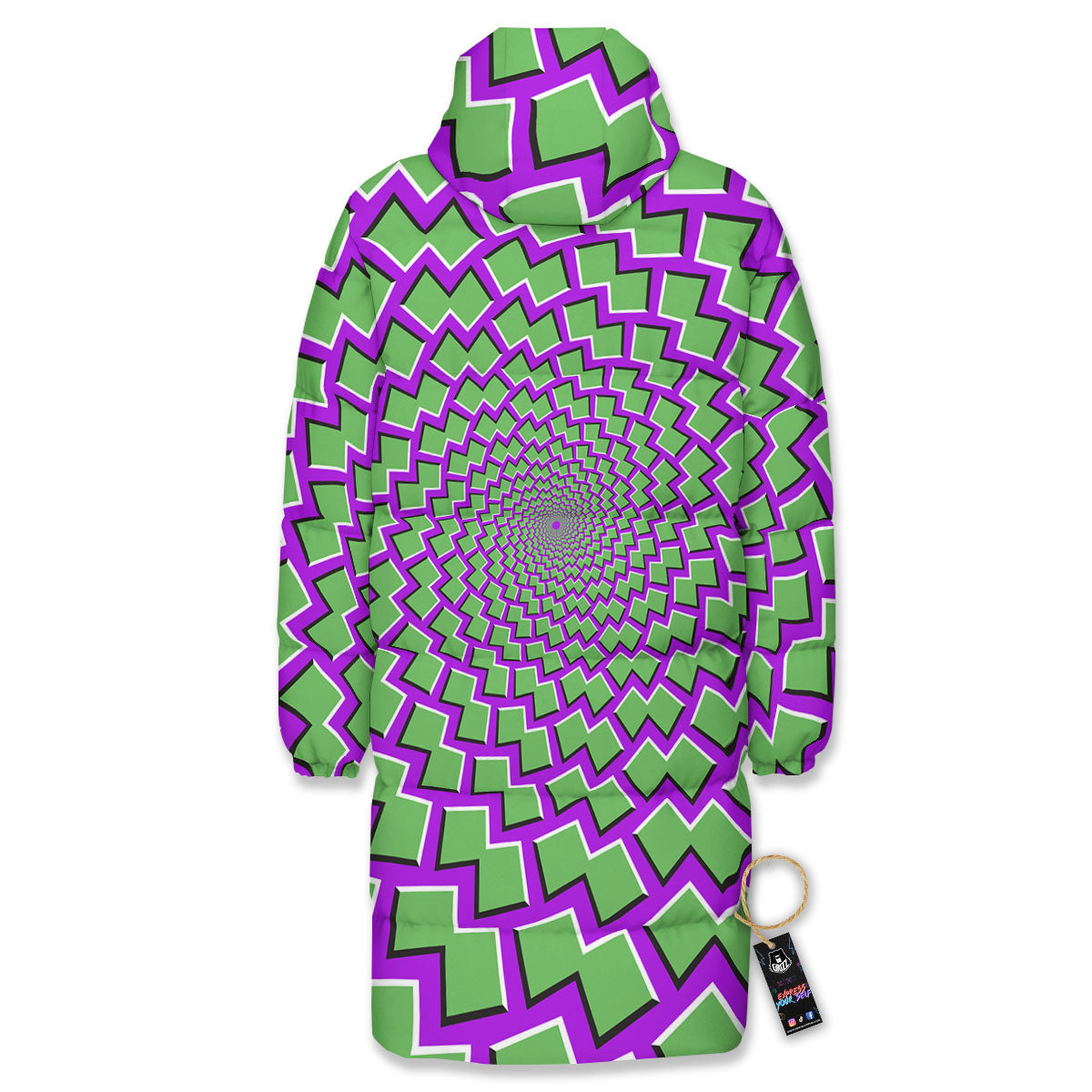 Moving Optical Illusion Green Shapes Long Down Jacket-grizzshop