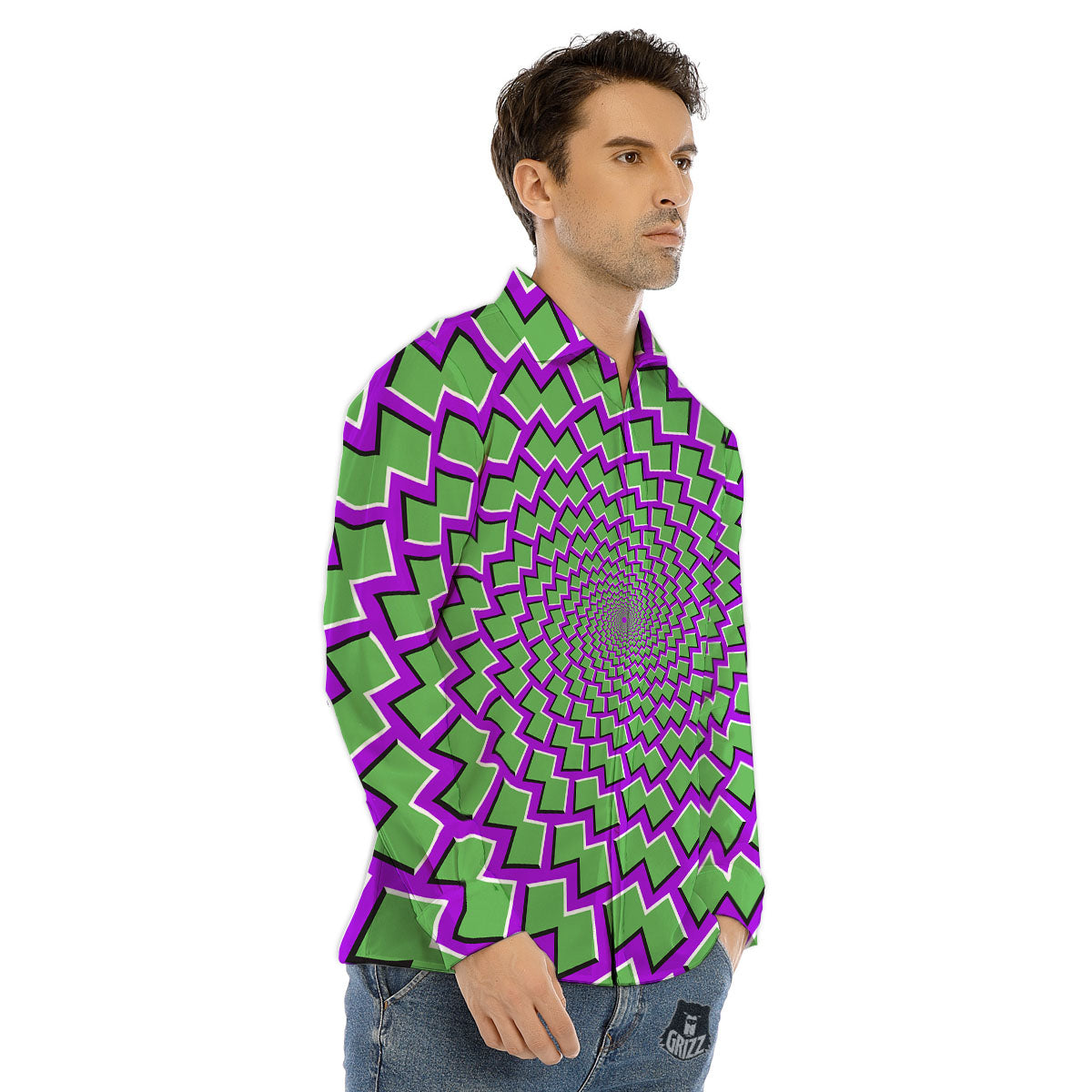 Moving Optical Illusion Green Shapes Men's Dress Shirts-grizzshop