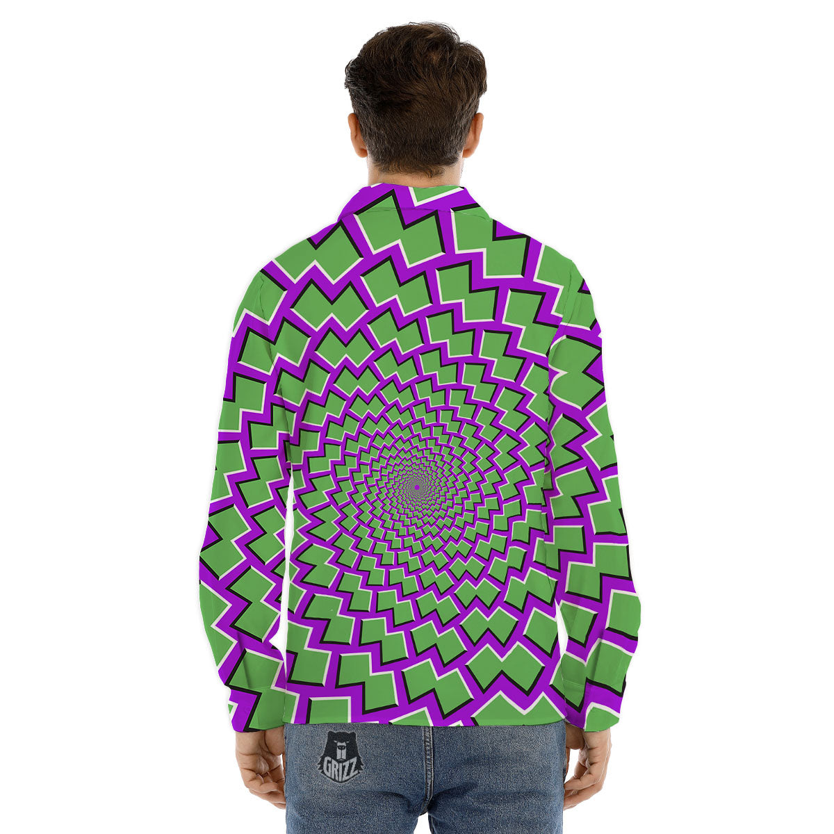 Moving Optical Illusion Green Shapes Men's Dress Shirts-grizzshop