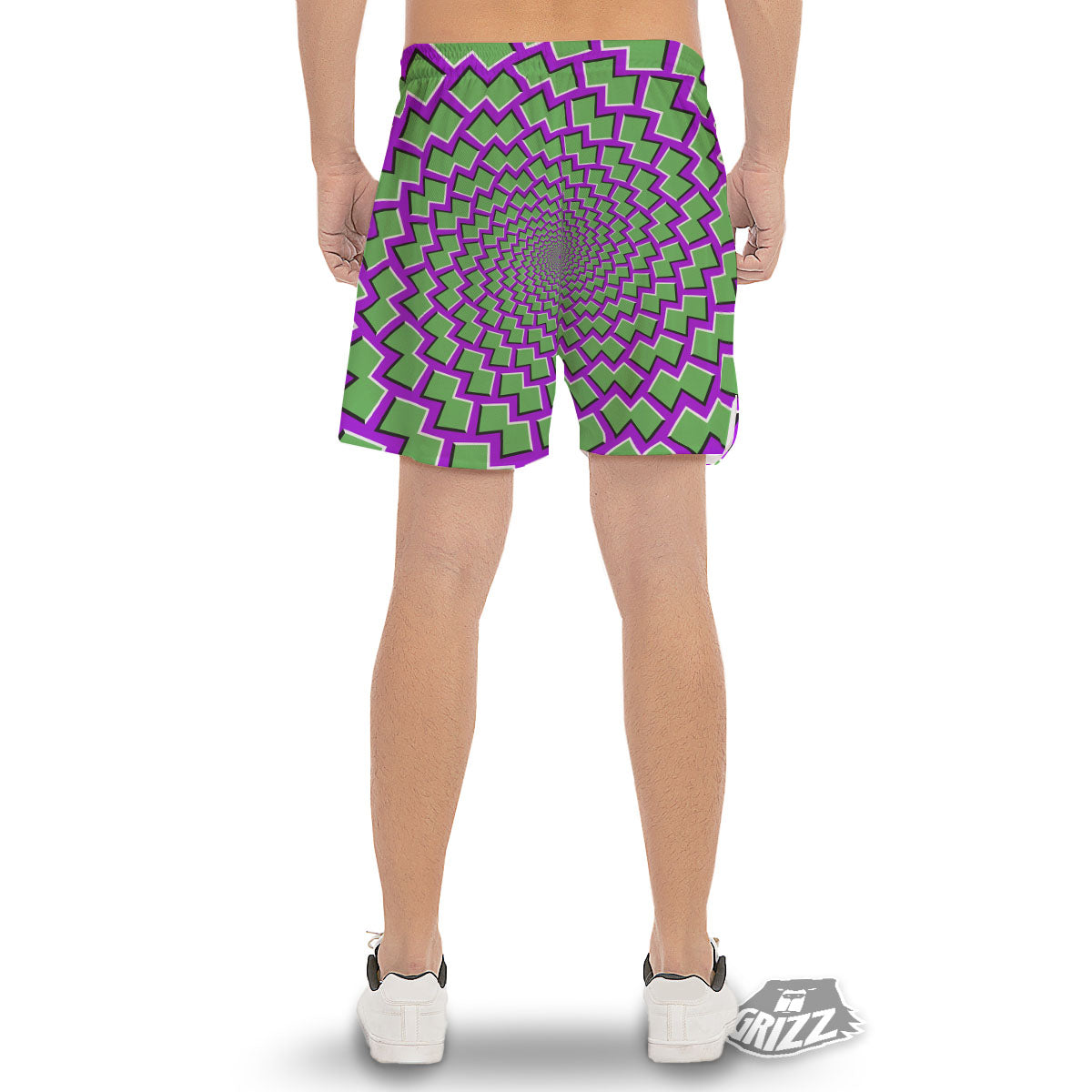 Moving Optical Illusion Green Shapes Men's Gym Shorts-grizzshop
