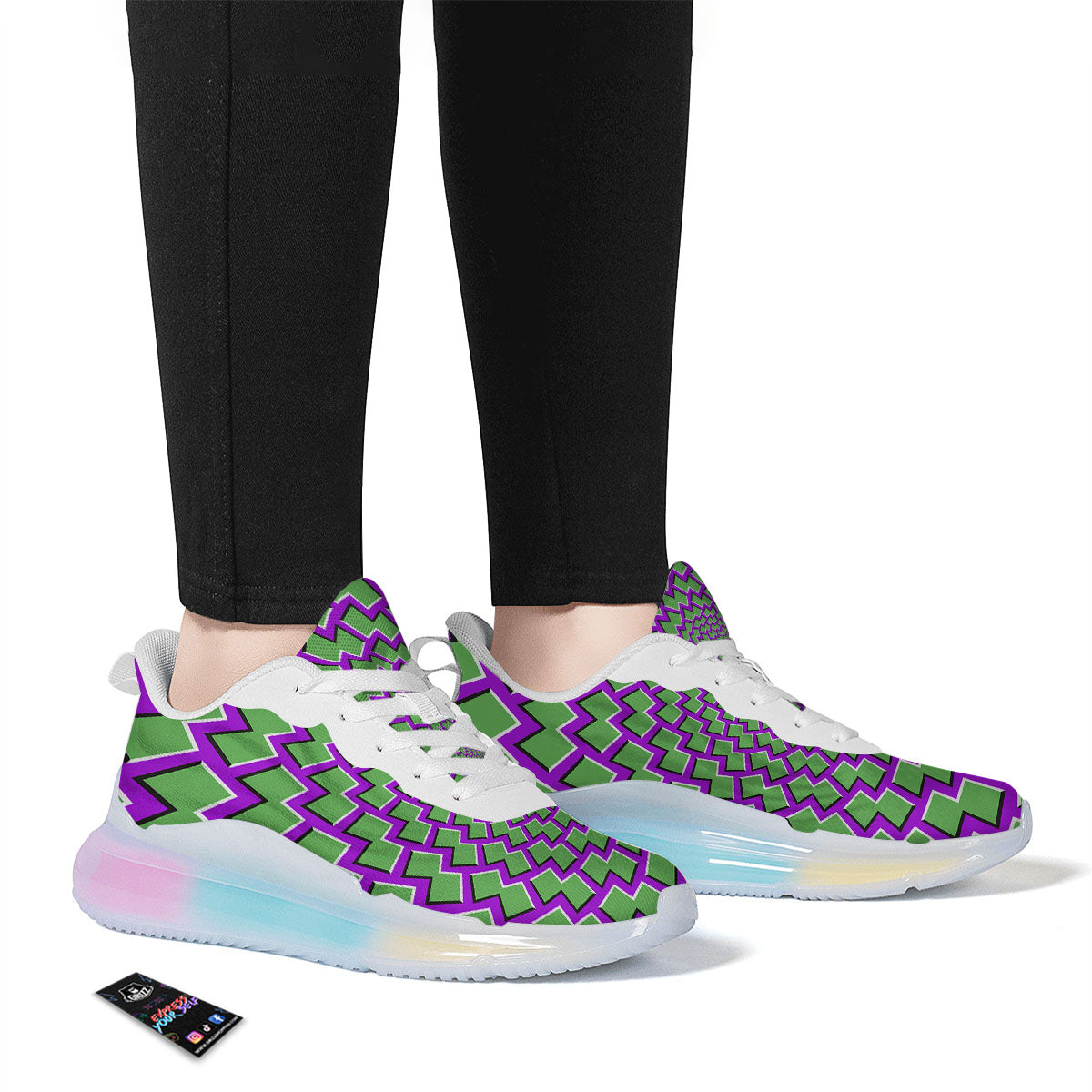 Moving Optical Illusion Green Shapes Running Sneakers-grizzshop