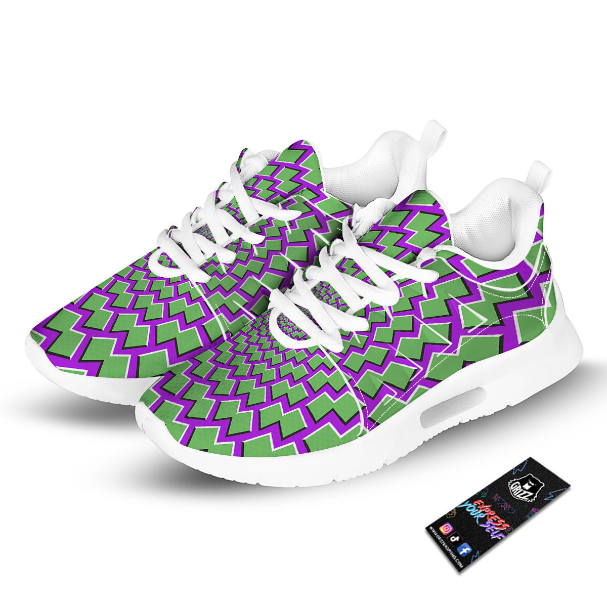 Moving Optical Illusion Green Shapes Tennis Shoes-grizzshop
