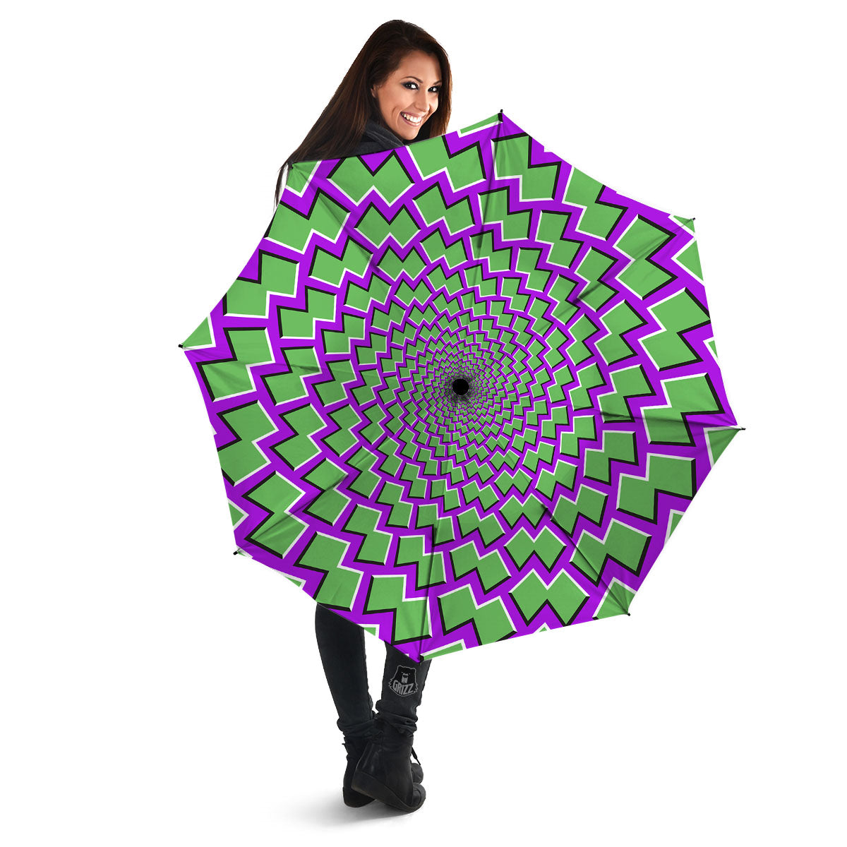 Moving Optical Illusion Green Shapes Umbrella-grizzshop