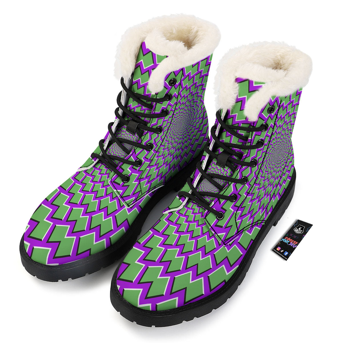 Moving Optical Illusion Green Shapes Winter Boots-grizzshop
