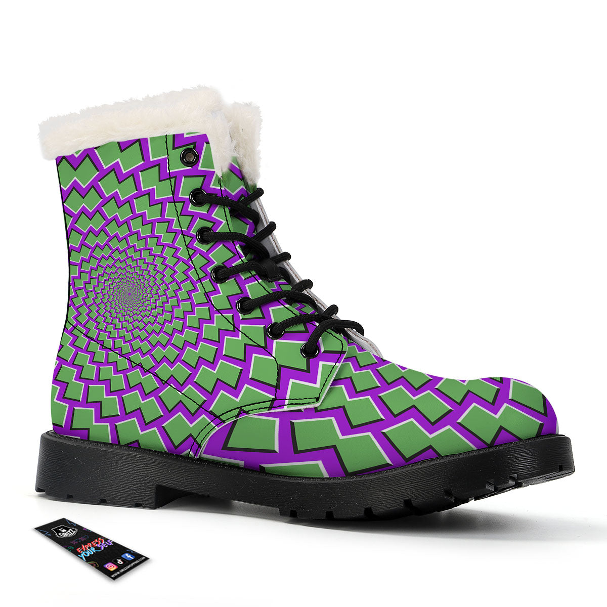 Moving Optical Illusion Green Shapes Winter Boots-grizzshop