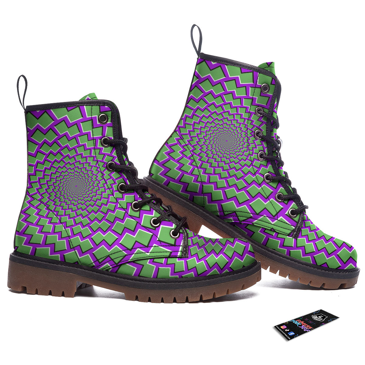 Moving Optical Illusion Green Shapes Work Boots-grizzshop