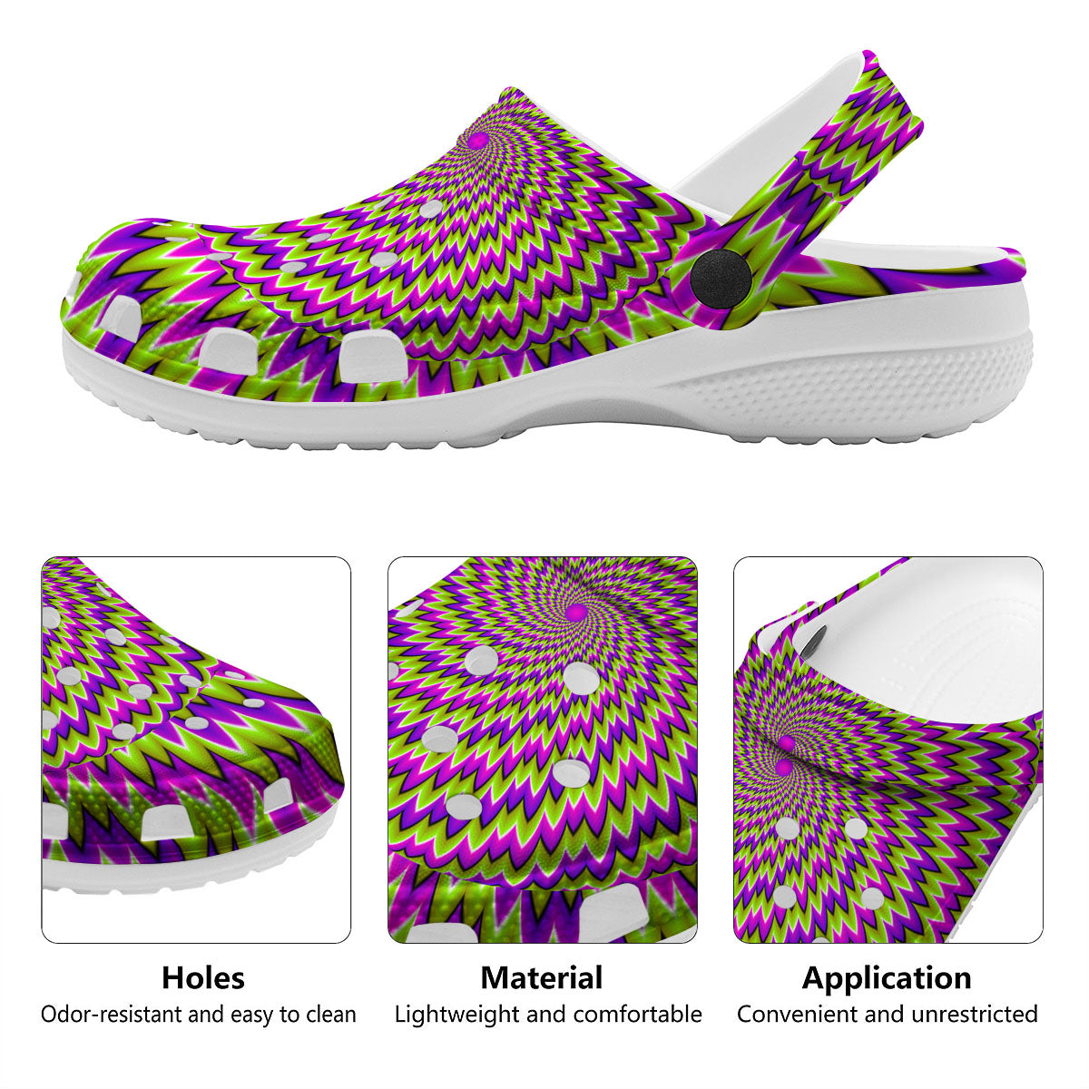 Moving Optical Illusion Green Spiral Clog-grizzshop