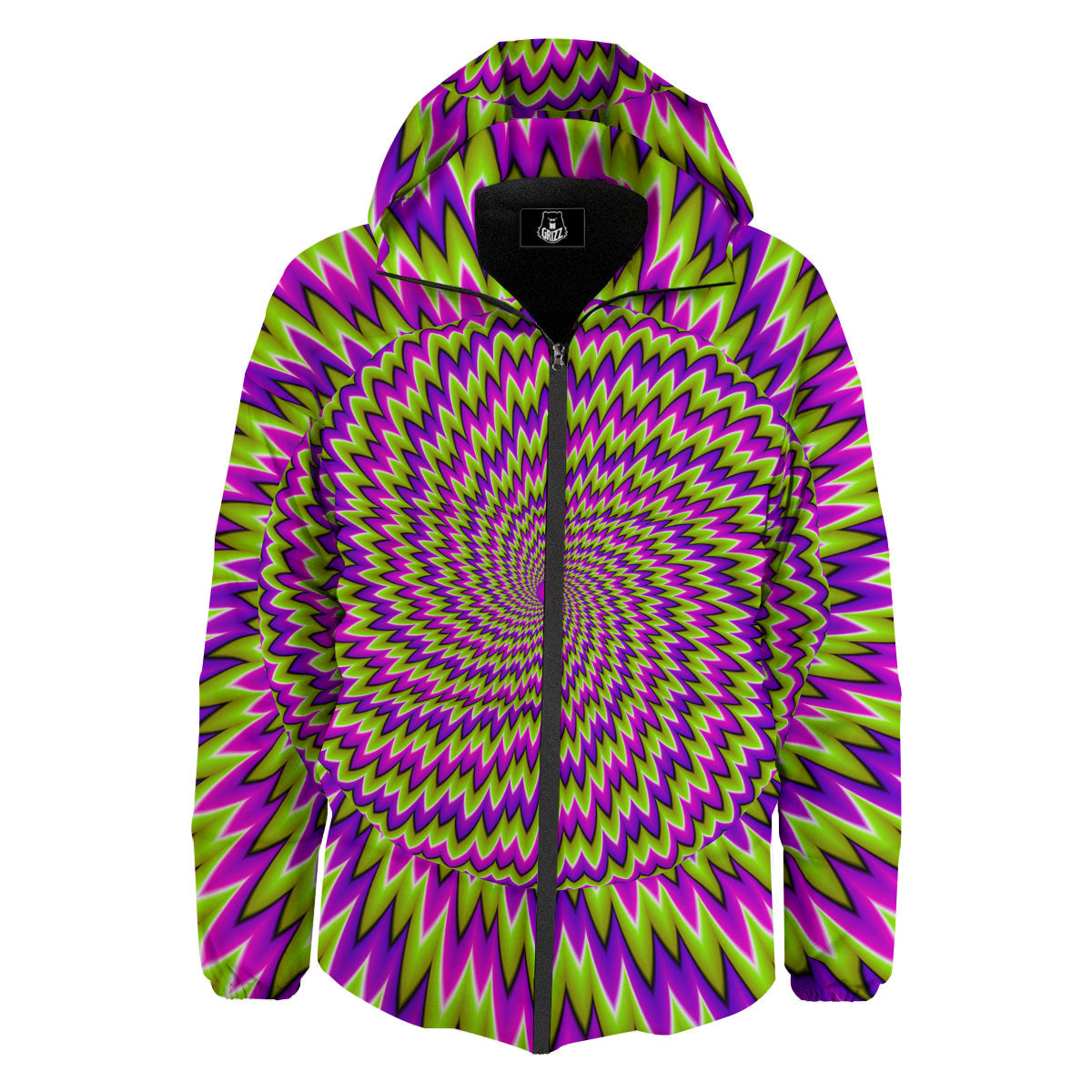 Moving Optical Illusion Green Spiral Down Jacket-grizzshop