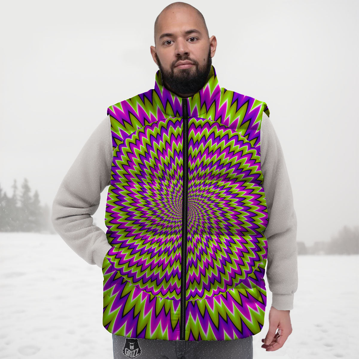 Moving Optical Illusion Green Spiral Down Vest