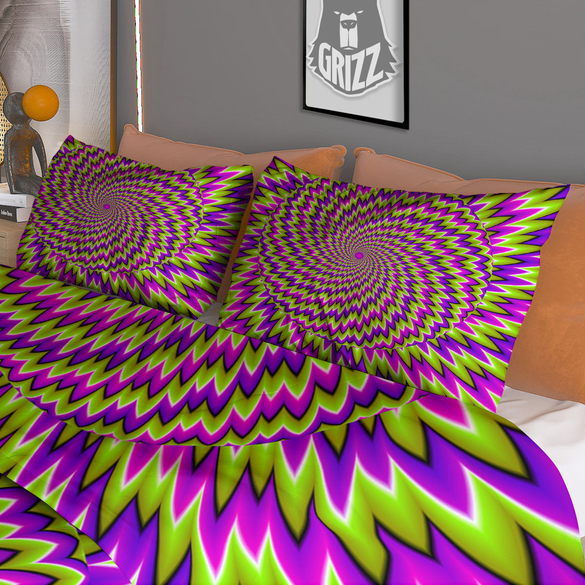 Moving Optical Illusion Green Spiral Duvet Cover Bedding Set