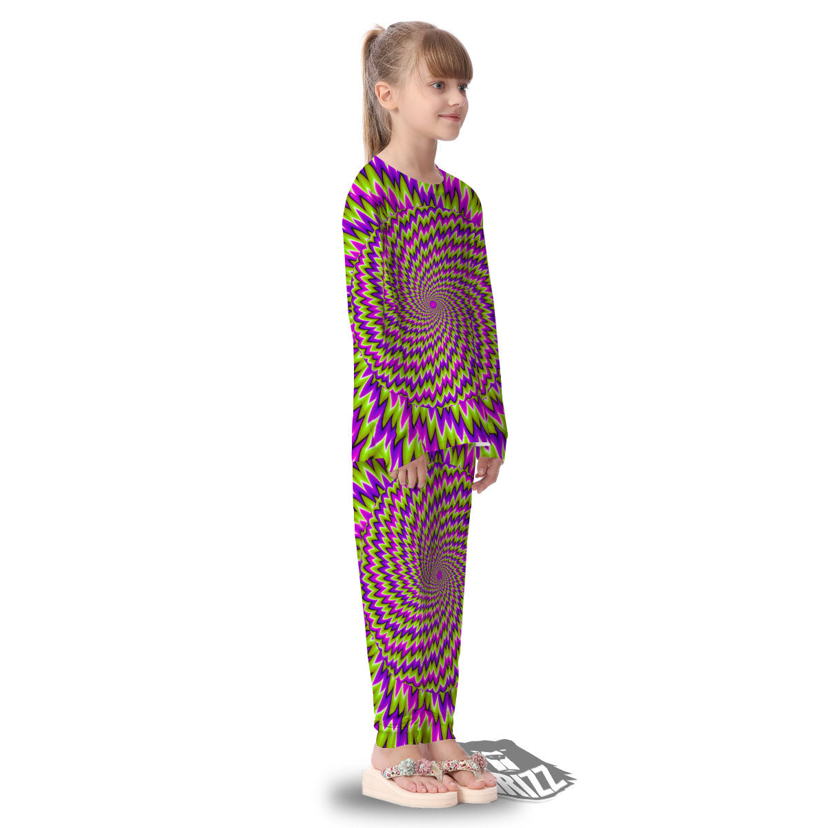 Moving Optical Illusion Green Spiral Kid's Pajamas-grizzshop