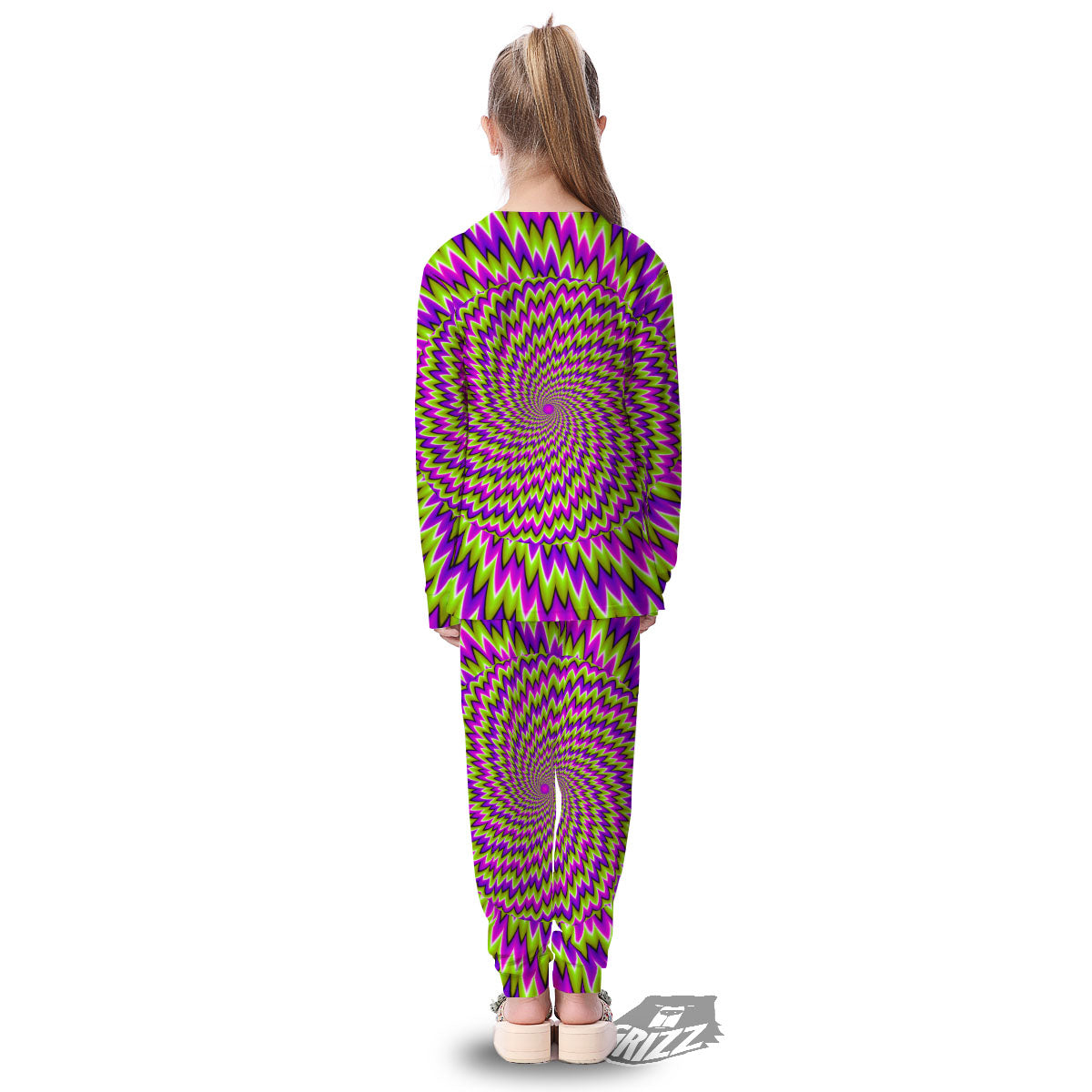 Moving Optical Illusion Green Spiral Kid's Pajamas-grizzshop