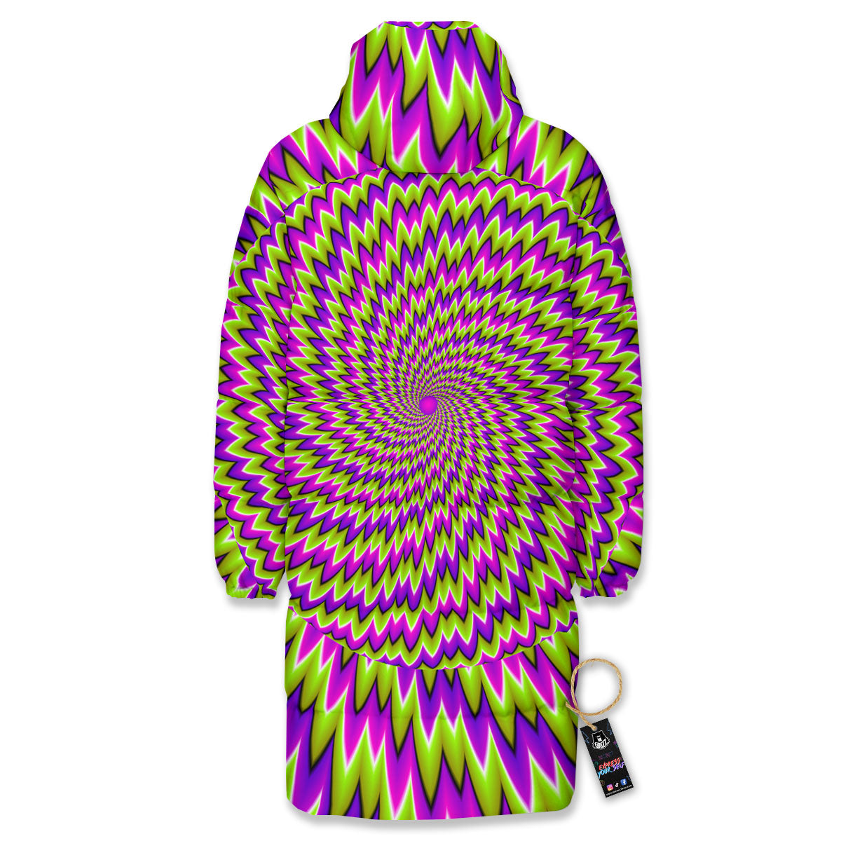 Moving Optical Illusion Green Spiral Long Down Jacket-grizzshop