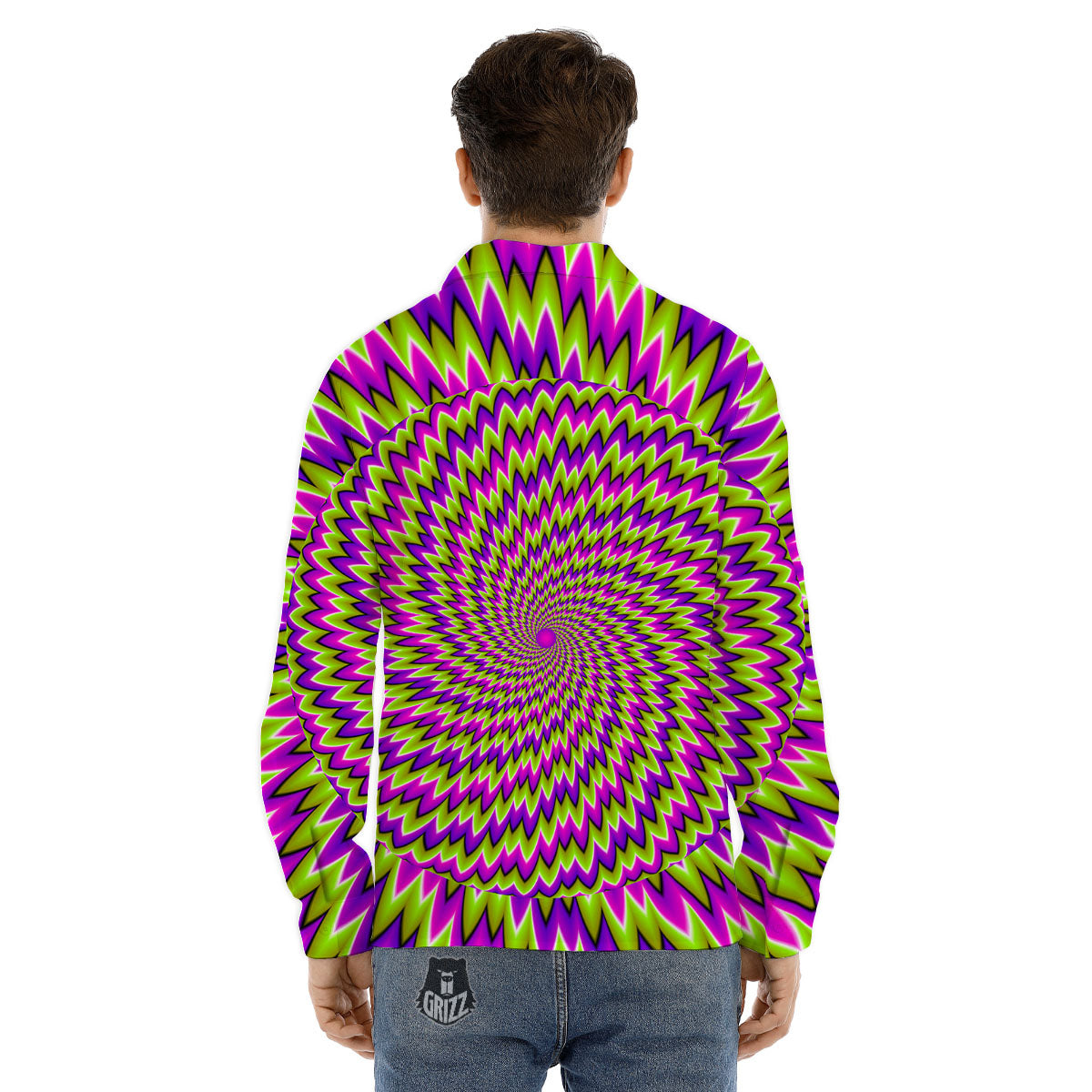 Moving Optical Illusion Green Spiral Men's Dress Shirts-grizzshop