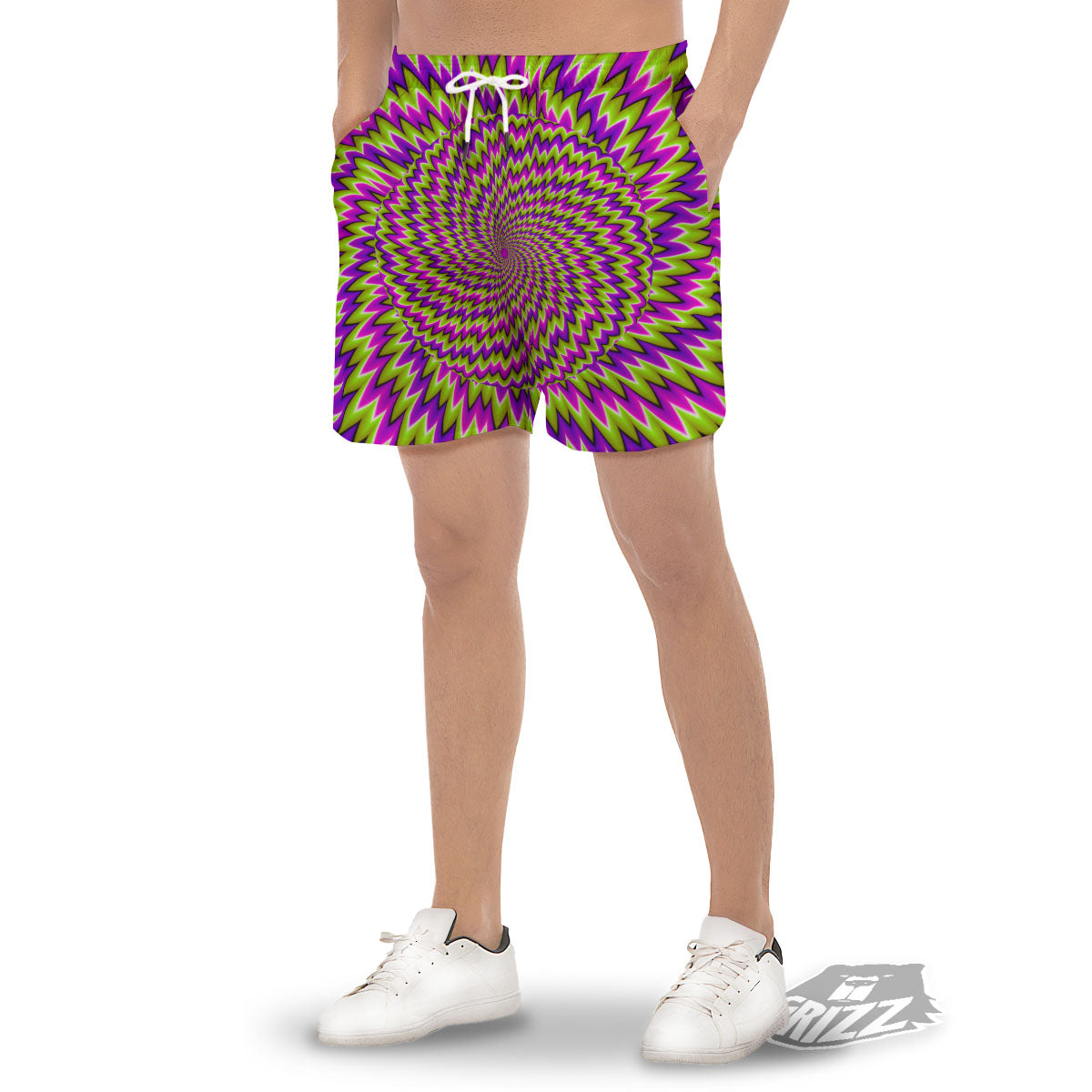 Moving Optical Illusion Green Spiral Men's Gym Shorts-grizzshop