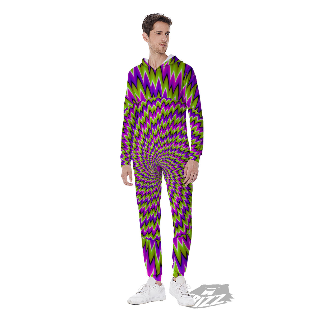 Moving Optical Illusion Green Spiral Men's Jumpsuit-grizzshop