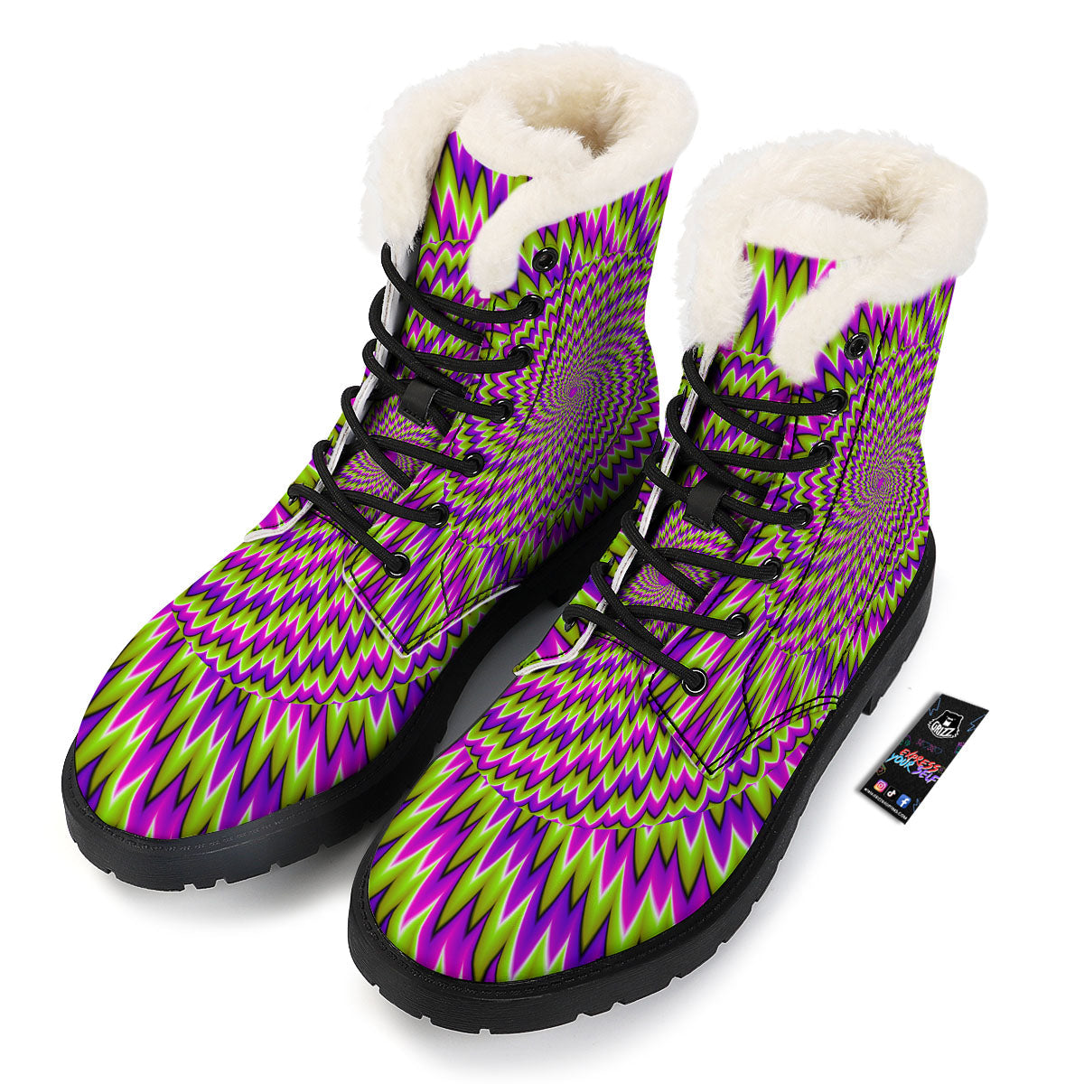 Moving Optical Illusion Green Spiral Winter Boots-grizzshop