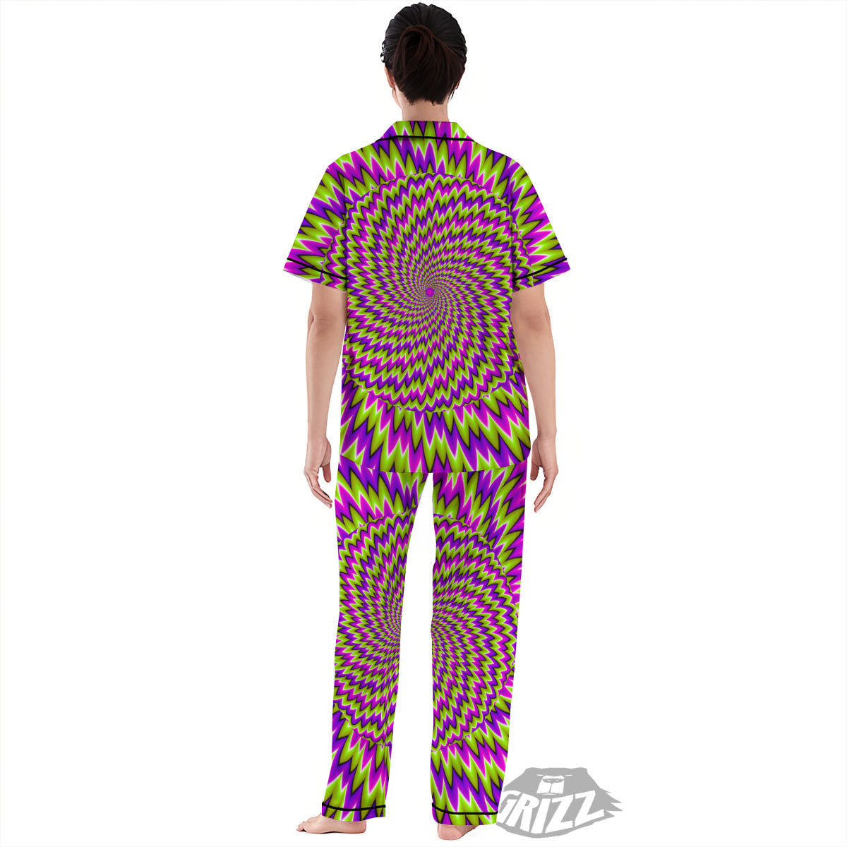 Moving Optical Illusion Green Spiral Women's Pajamas Set-grizzshop
