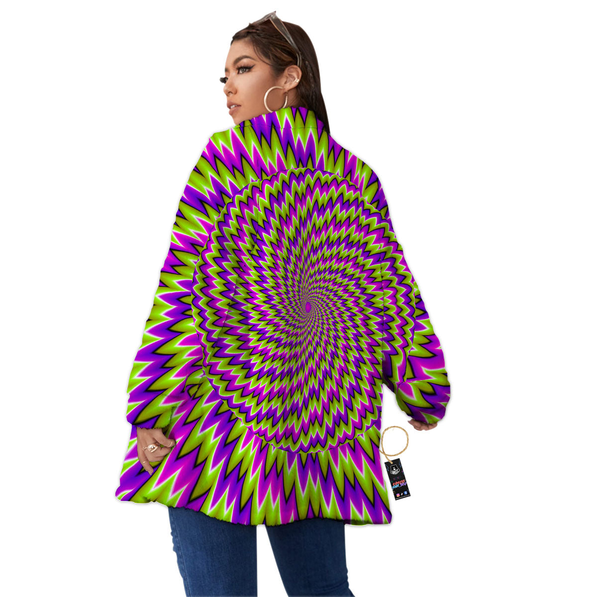 Moving Optical Illusion Green Spiral Women's Sherpa Jacket-grizzshop