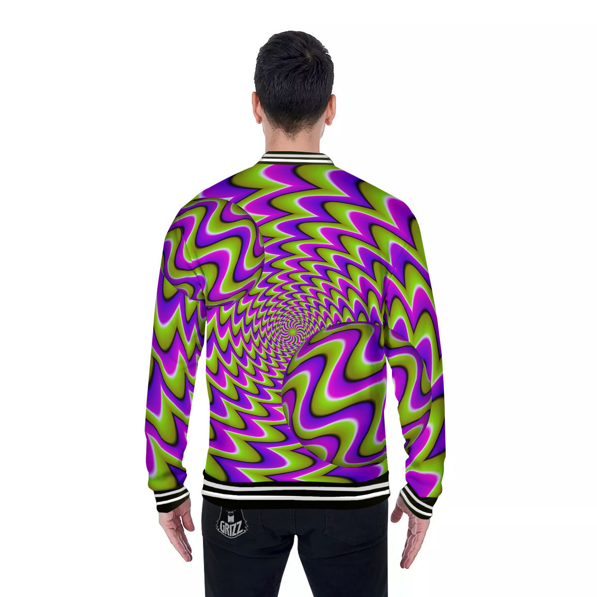 Moving Optical Illusion Green Twisted Baseball Jacket-grizzshop